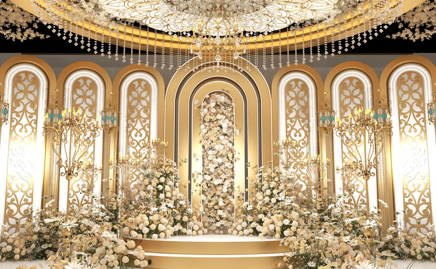 蒙阴香槟色调婚礼堂效果展示